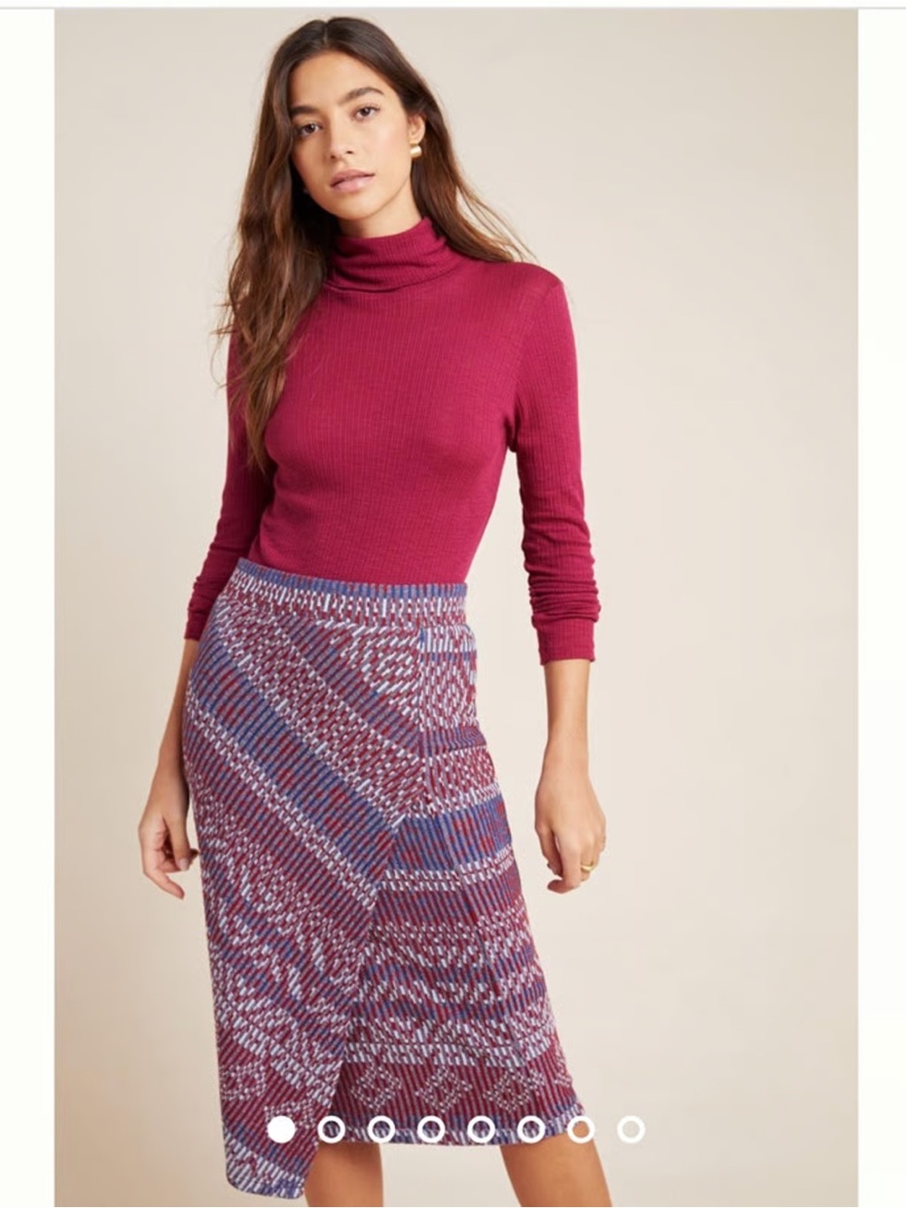 Maeve Burgundy and Blue Patterned Knit Pencil Skirt